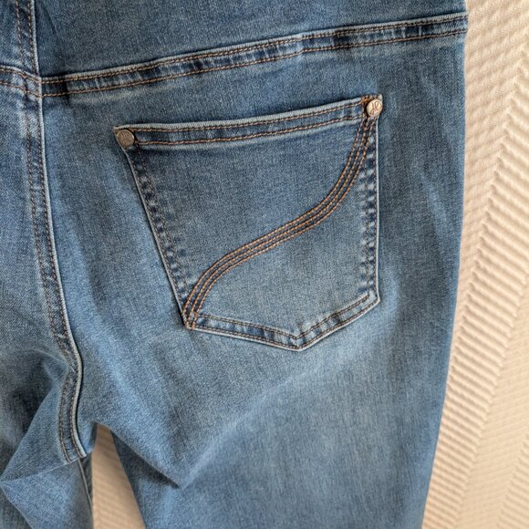 Joseph Ribkoff Pull On Painted Splatter Denim Jeans Size 12 Stretchy Artsy Fun - Picture 9 of 11